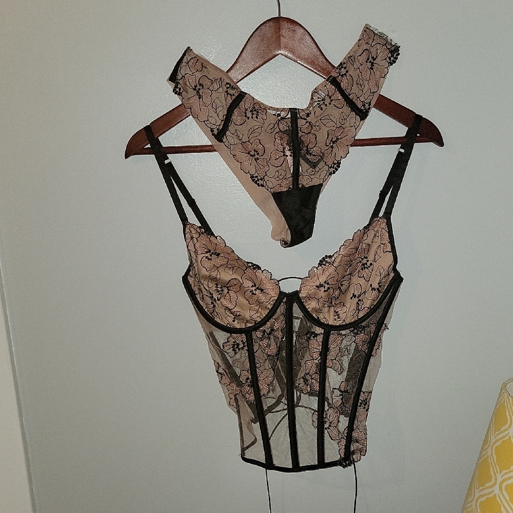 Victoria Secret Floral Lace Corset and Panty Set